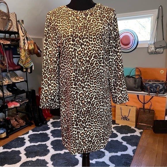 J Crew Cheetah Leopard Print Crepe Shift Dress sz 4 - Picture 8 of 8